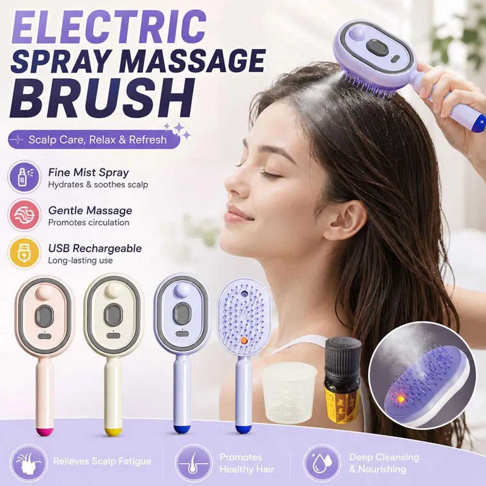 Electric Spray Air Cushions Massage Comb 3 in 1 Self Cleaning Steam Essential Oil Brush Rechargeable Spray Scalp Massager Combs
