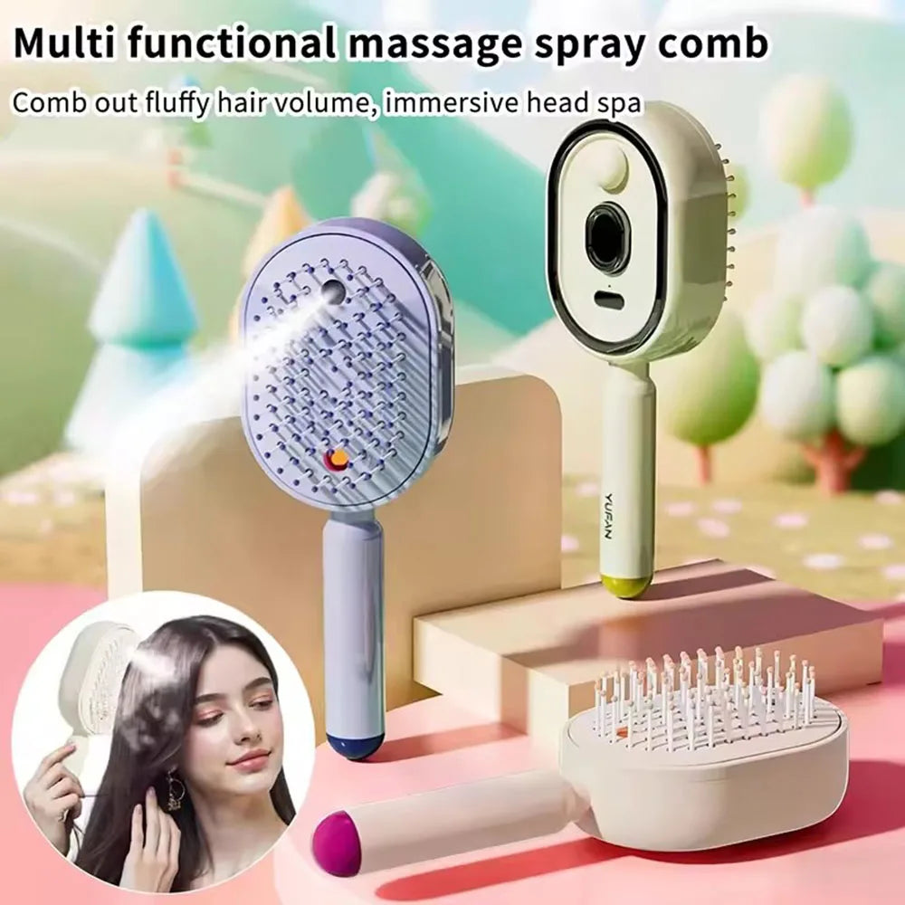 Wet Electrics Hairbrush with Water Spray Rechargeable Steams Hair Straightener USB-C Charging for Both Long & Short Hairs