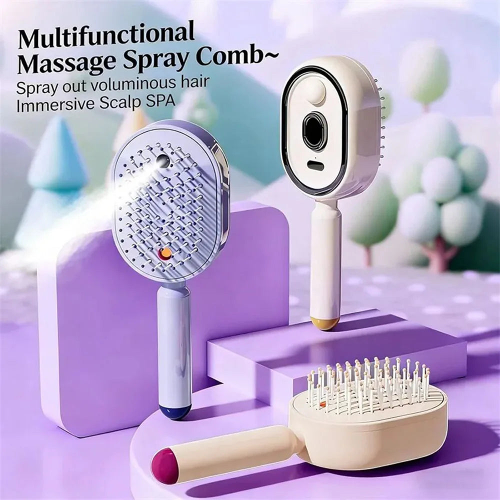 Wet Electrics Hairbrush with Water Spray Rechargeable Steams Hair Straightener USB-C Charging for Both Long & Short Hairs
