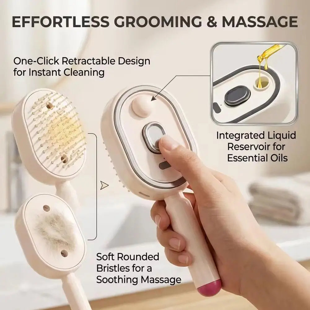 Electric Spray Air Cushions Massage Comb 3 in 1 Self Cleaning Steam Essential Oil Brush Rechargeable Spray Scalp Massager Combs