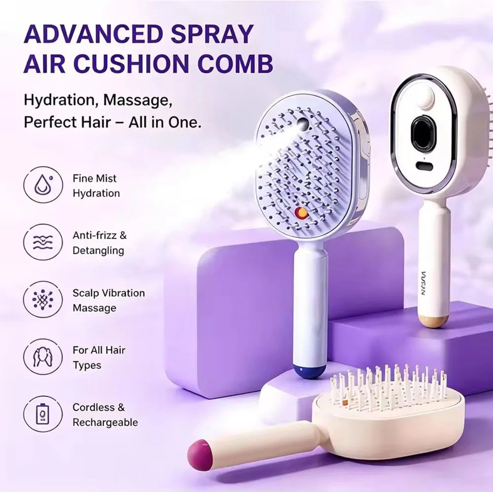 Wet Electrics Hairbrush with Water Spray Rechargeable Steams Hair Straightener USB-C Charging for Both Long & Short Hairs